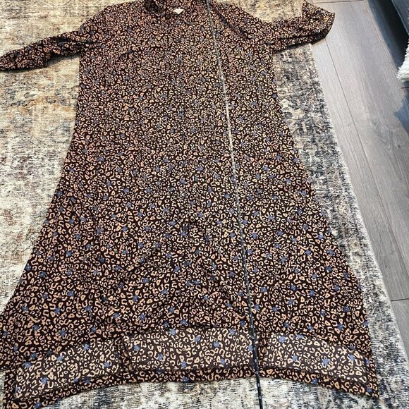LOGO Lori Goldstein Maxi Dress Womens Sz 2X Plus Brown Leopard Button Oversized - Picture 11 of 13